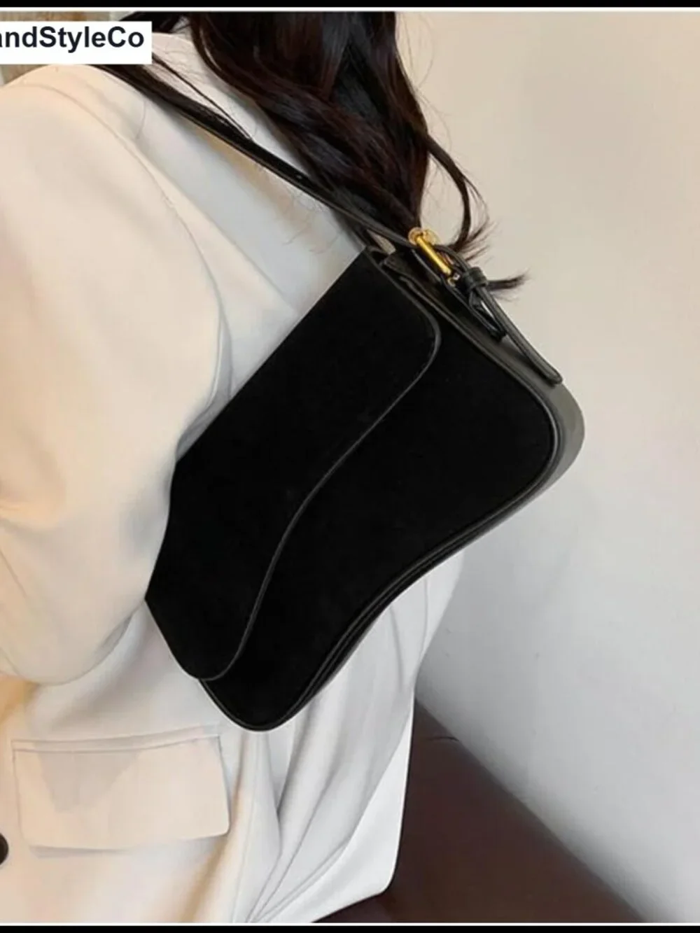 Suede Shoulder Bag Underarm Purse Y2K Tote Crossbody with Removable Strap
